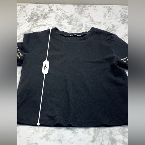 Zara Trafaluc Black Ribbed Pearl Detail Short Sleeve Top Size Small - Picture 5 of 12